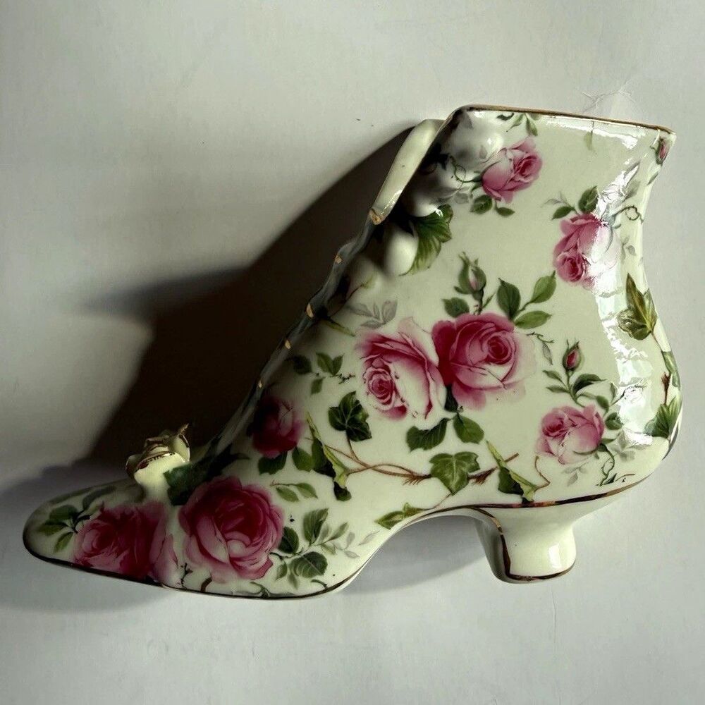 Vintage Formalities Baum Bros Porcelain Rose Shoe Figurine Vase Victorian Boot